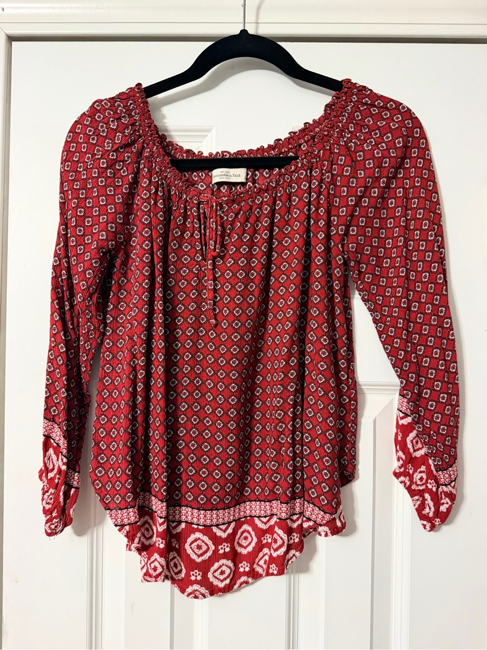 Abercrombie Red Boho Peasant Blouse - Women's Long Sleeve Top - M